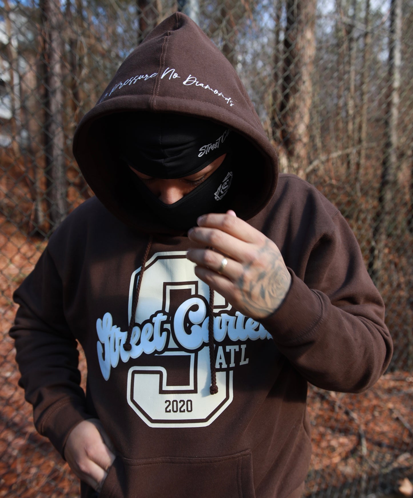 “No Pressure No Diamonds” Hoodie ( Brown/White/Light Cream)